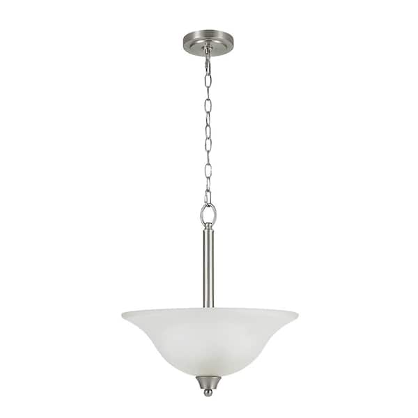 2-Light Brushed Nickel Inverted Pendant with Etched Glass Shade