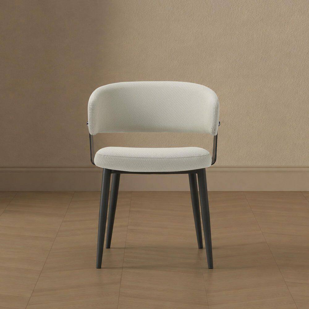 Luce Modern Oatmeal Textured Faux Leather Upholstered Dining Arm Chair with Metal Legs