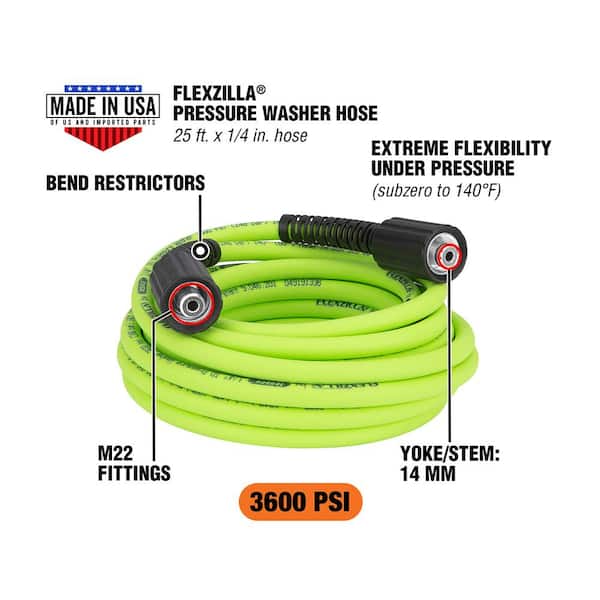 Flexzilla 1/4-in x 25-ft Pressure Washer Hose in Green | HFZPW36425M