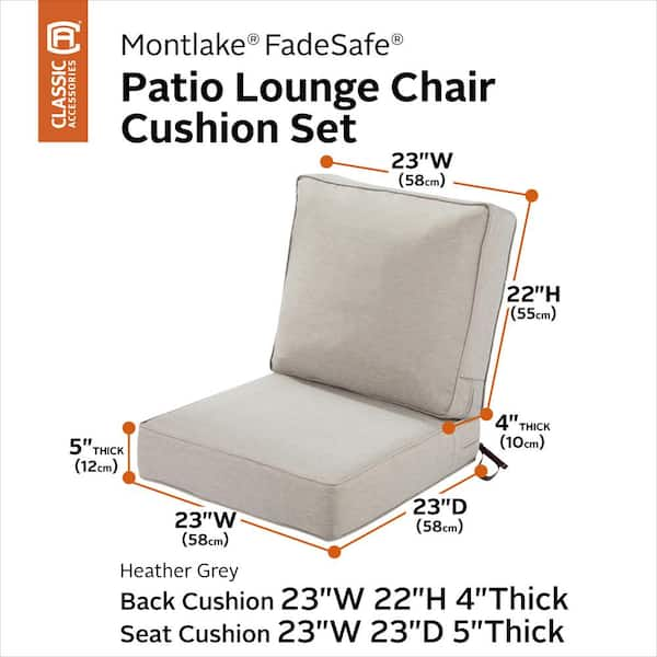 Classic Accessories Montlake 23 in. W x 25 in. D x 5 in. Thick Heather Grey  Outdoor Lounge Chair Cushion 62-053-HGREY-EC - The Home Depot