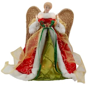 12 in. Lighted Red and Green Angel with Wings Christmas Tree Topper - Clear Lights