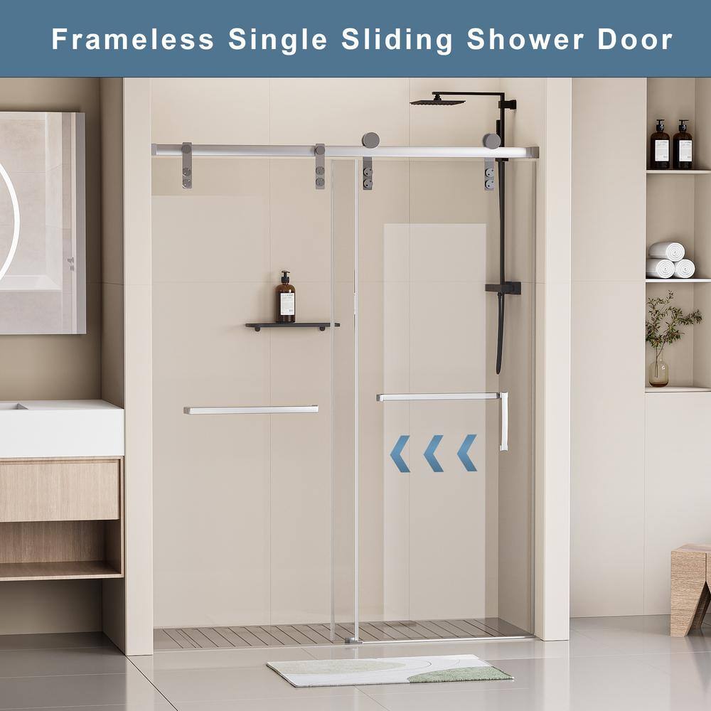 60" x 76" Frameless Matte Black Sliding Shower Door with Clear Tempered Glass