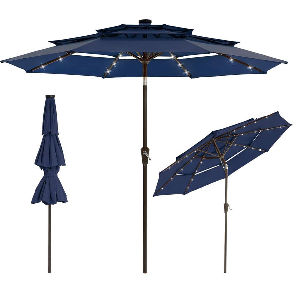 9ft Patio Umbrella with Lights, 3 Tier Outdoor Umbrella, Blue price history on PriceWatchPro