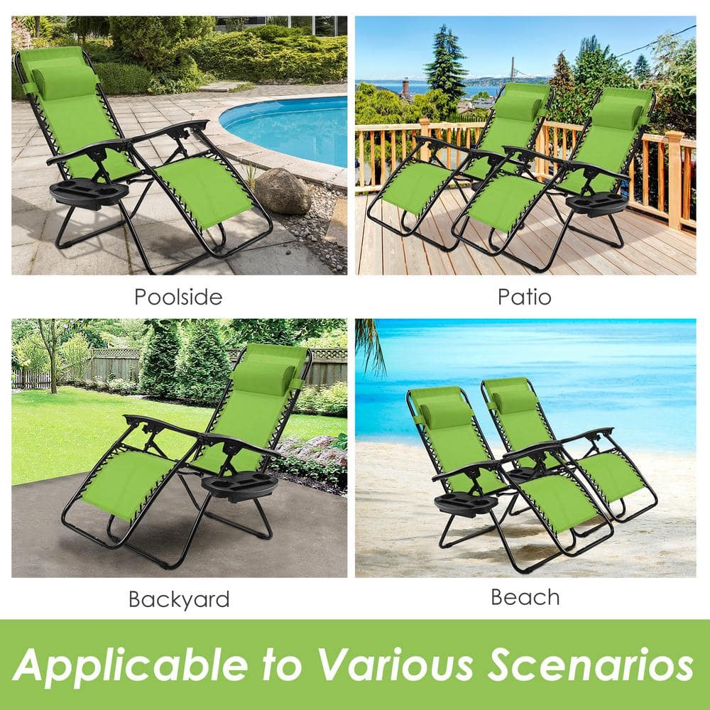 Green Steel Zero Gravity Reclining Lounge Chair with Cup Holder