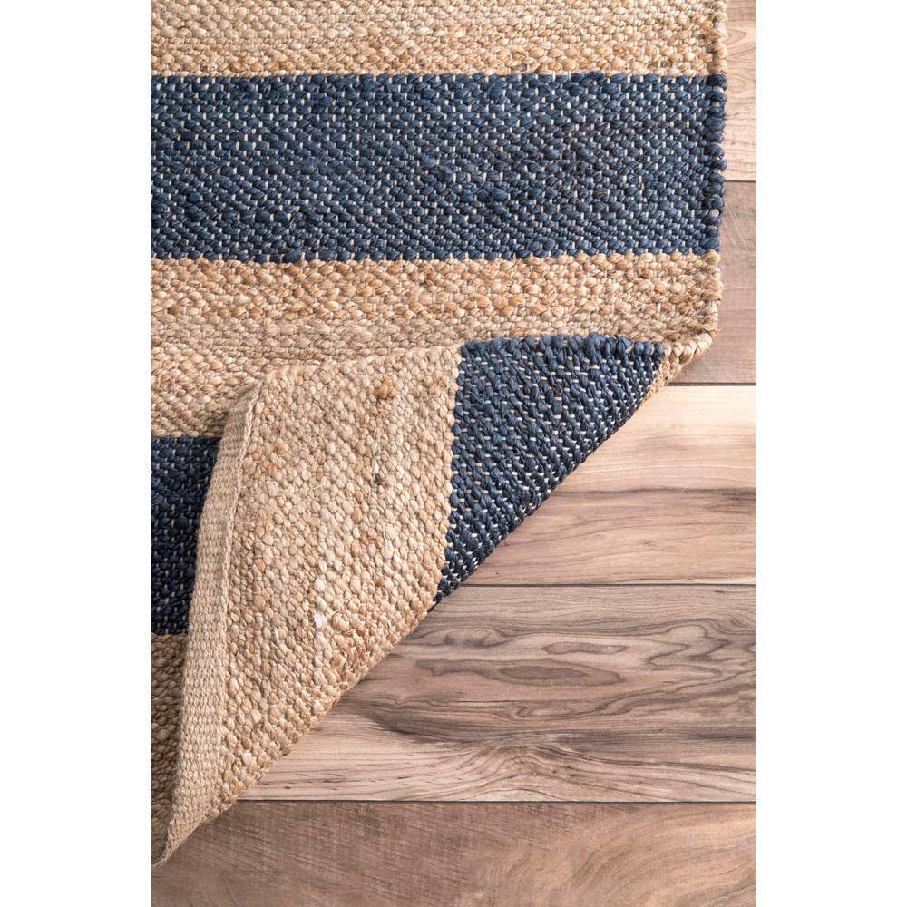 Denim Blue Striped Reversible Flat Woven Jute Runner Rug, 2' 6" x 8'