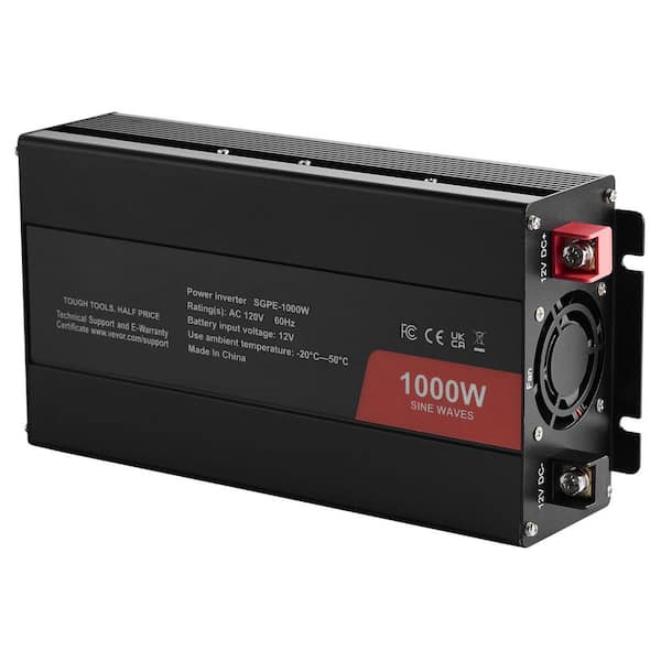 SKYSHALO Sine Wave Converter 1000W DC 12-VOLT to AC 120-VOLT with Dual AC Sockets 1 USB 1 Type-C Remote Operation