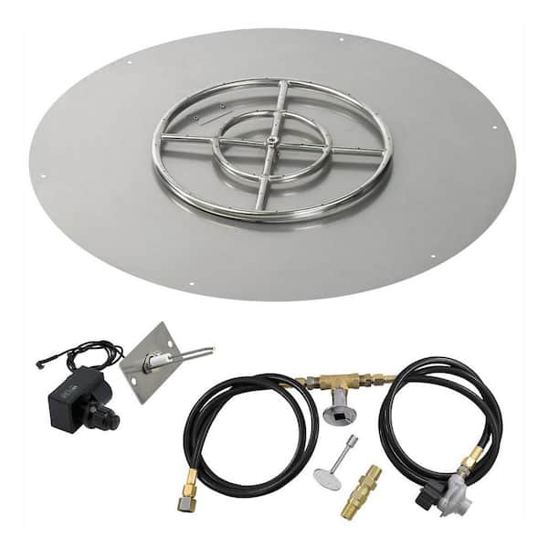 American Fire Glass 36 in. Round Stainless Steel Flat Pan with Spark Ignition Kit - Propane (18 in. Ring Burner Included)