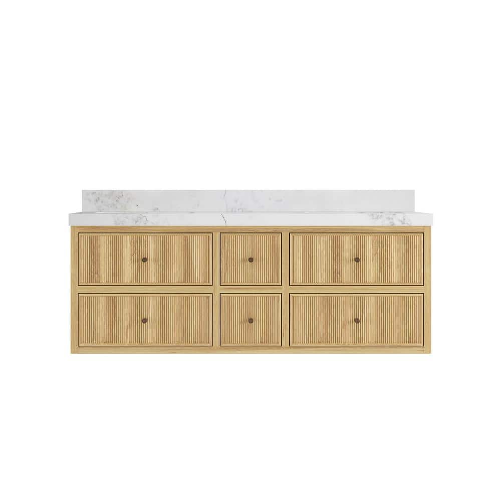 Sonoma Floating 60 in. H Double Sink Freestanding Light Natural Bath Vanity with Calacatta Nuvo Qt. Top Unassembled price history on PriceWatchPro