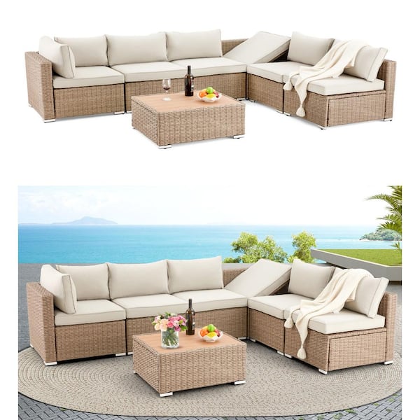 Cesicia 7-Piece Wicker Outdoor Sectional Sofa Set Patio