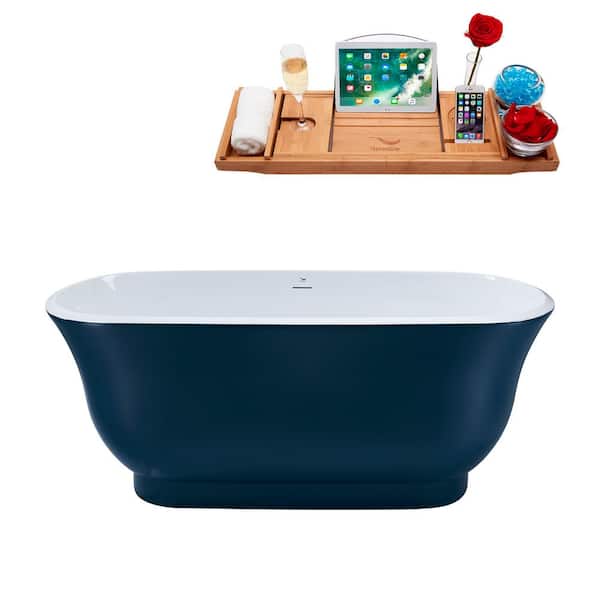 Streamline 59 in. Acrylic Flatbottom Non-Whirlpool Bathtub in Matte Light Blue With Matte Oil Rubbed Bronze Drain