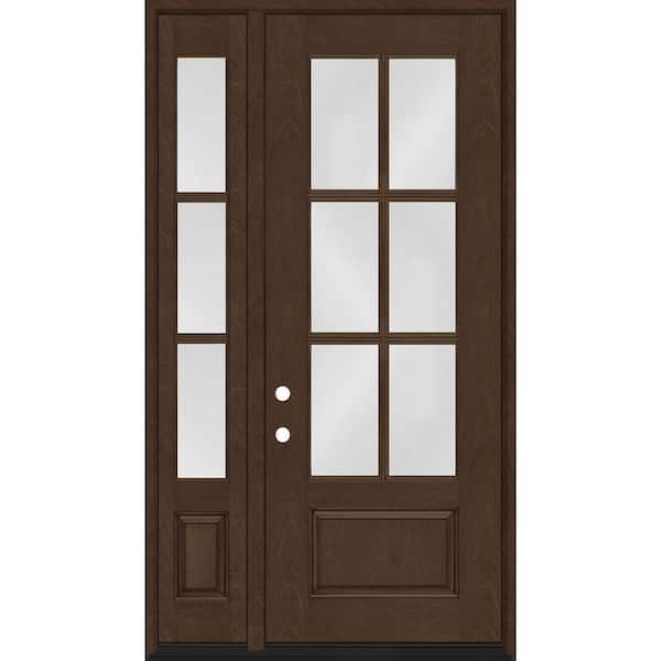 Steves & Sons Regency 51 in. x 96 in. 3/4-6 Lite Clear Glass RH Hickory Stain Mahogany Fiberglass Prehung Front Door w/12in.SL
