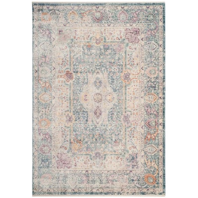 Cream 4' x 4' Square Safavieh Illusion Collection ILL704K Vintage Distressed Viscose Area Rug Teal 