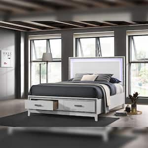 Haiden White Composite Bed Frame Mounted King Platform Bed Lighted Headboard