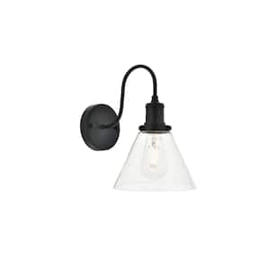 Timeless Home Helene 7.5 in. W x 11.4 in. H 1-Light Black and Clear Wall Sconce