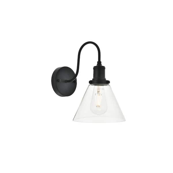 Unbranded Timeless Home Helene 7.5 in. W x 11.4 in. H 1-Light Black and Clear Wall Sconce