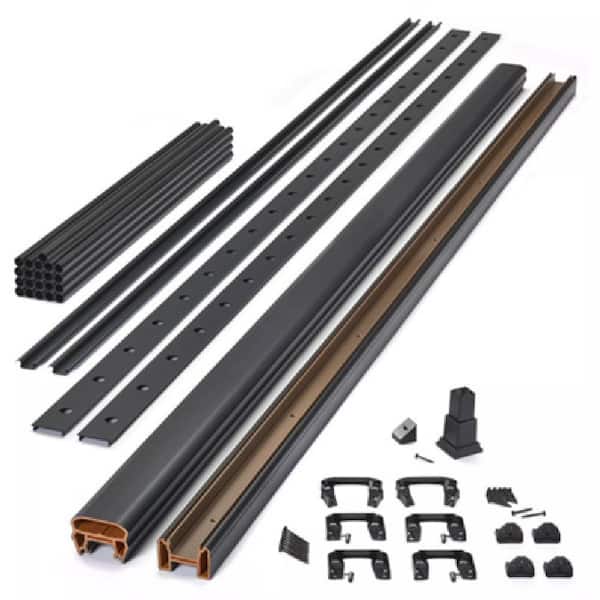 Transcend 8 ft. x 42 in. Charcoal Black Composite Horizontal Deck Rail Kit with Black Round Aluminum Balusters