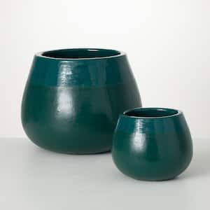 12.25 in. and 7 in. Turquoise Fat-Bottomed Ceramic Pot (Set of 2)