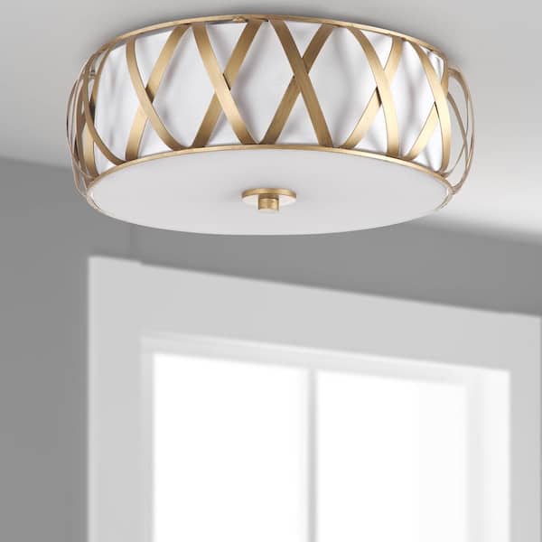 Charing Cross 15.4 in. 2-Light Antique Gold Flush Mount