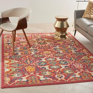 Allur Red Multicolor 5 ft. x 7 ft. Floral Medallion Boho Transitional Area Rug