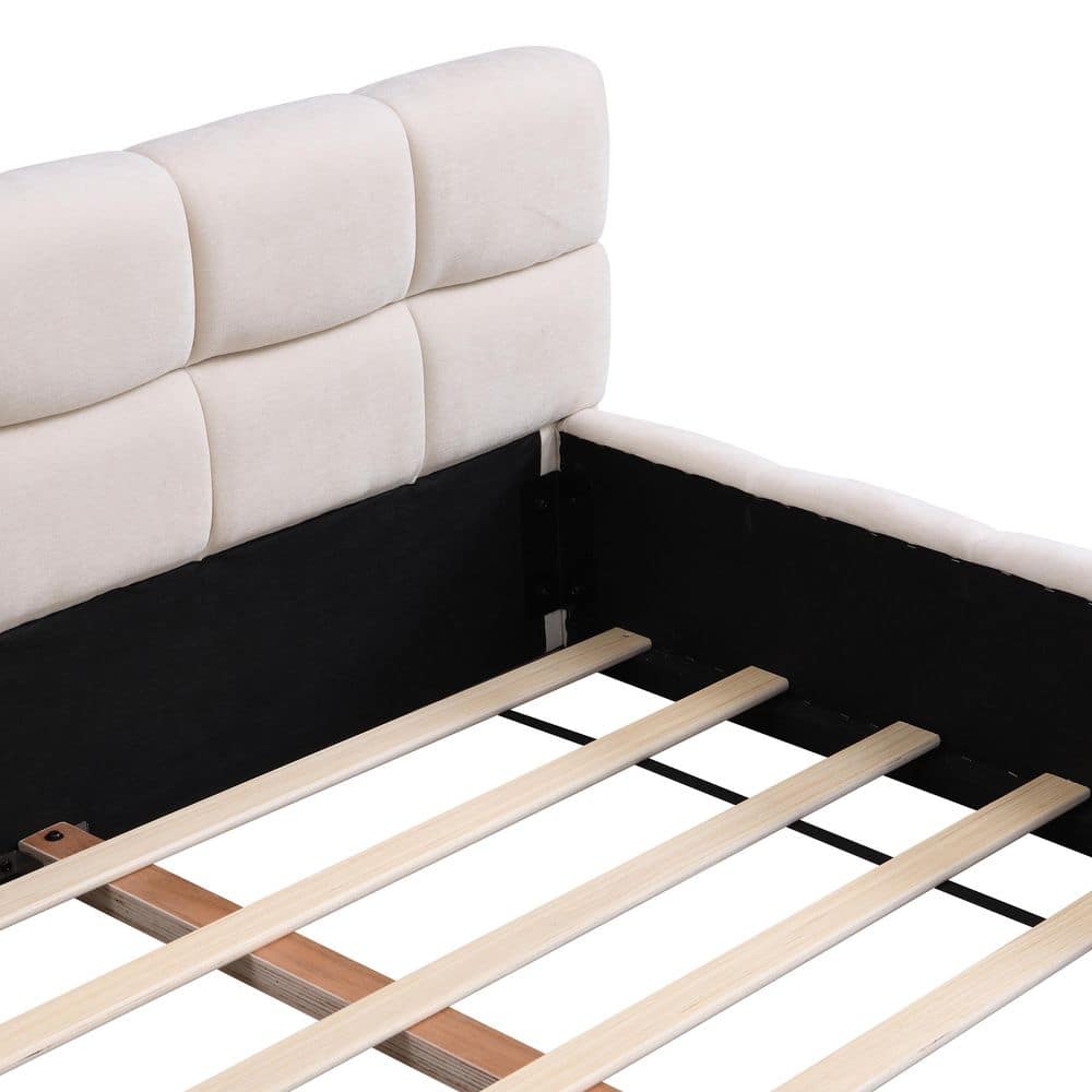 Jackson Beige Chenille Upholstered Wood Frame King Size Platform Bed with Checkerboard Headboard - thumbnail 8