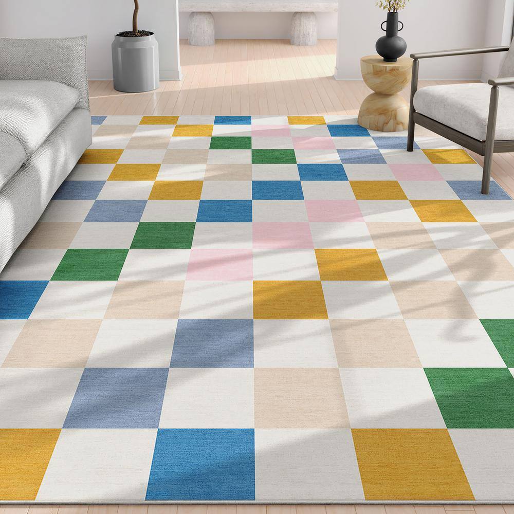 Multi Color 3 ft. 3 in. x 5 ft. Flat-Weave Kids Square Modern Geometric Boxes Area Rug price history on PriceWatchPro