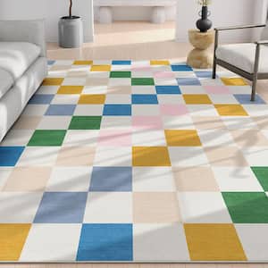 Multi Color 7 ft. 10 in. x 9 ft. 10 in. Flat-Weave Kids Square Modern Geometric Boxes Area Rug