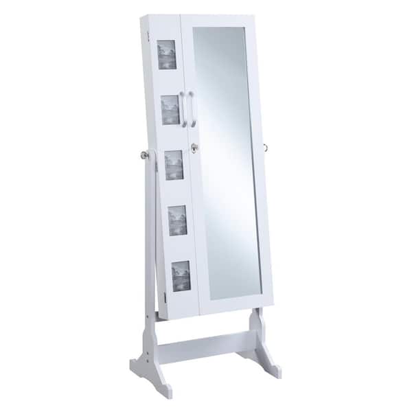Coaster Doyle White Wood Jewelry Cheval Mirror 22.75 in. W Jewelry Armoire with Picture Frames