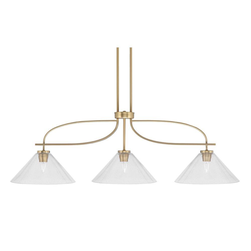 Olympia 14 in. 3-Light Chandelier New Age Brass Clear Bubble Glass Shade