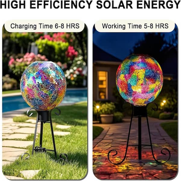 Mosaic Solar Glass Gazing Ball, 10 in. Colorful Gazing Globe