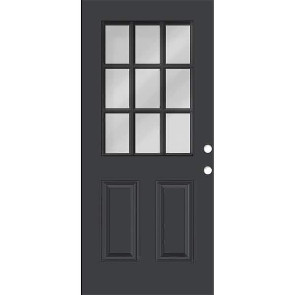 Reliant 32 in. x 80 in. Left-Handed 2P Halflite 9L SDL Clear Glass Black Finish Fiberglass Front Door Slab