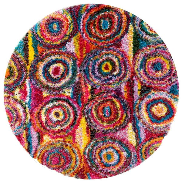 nuLOOM Kindra Circles Shag Multi 5 ft. Round Rug