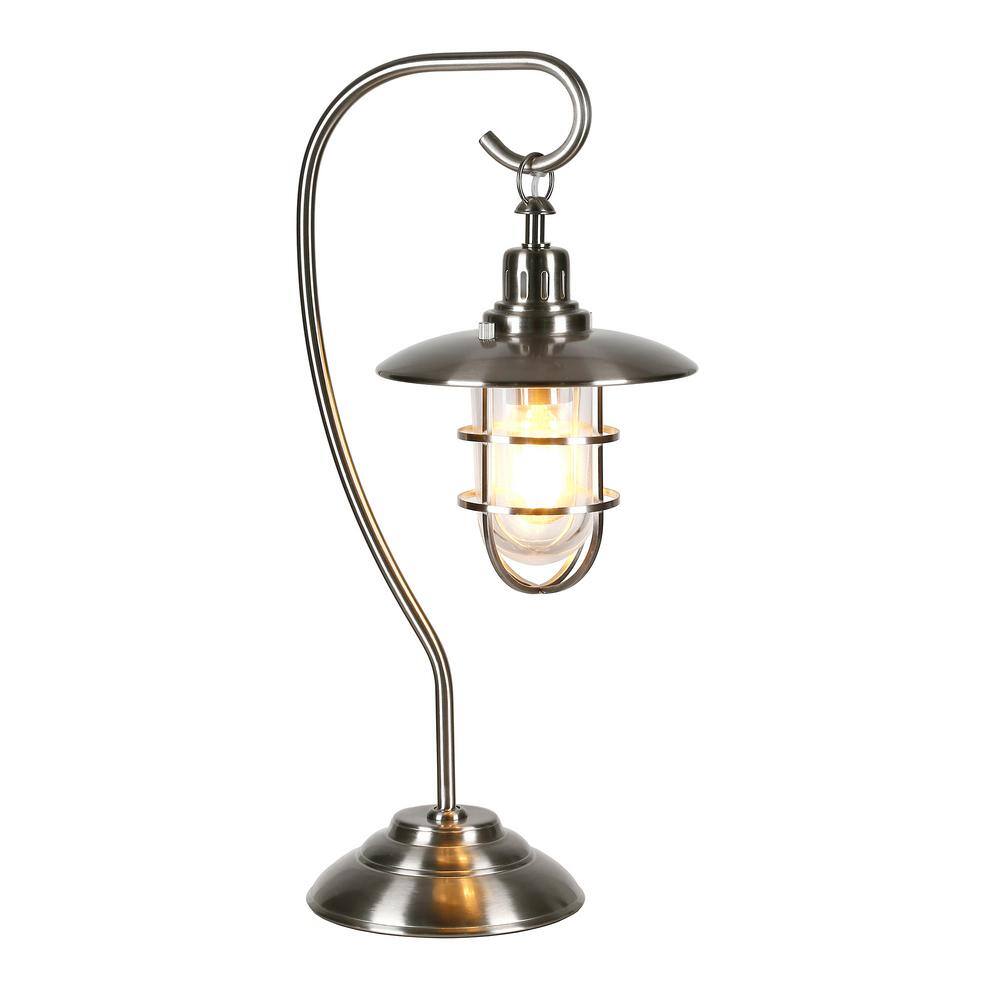 Silver Nautical Lantern Table Lamp with Glass Shade