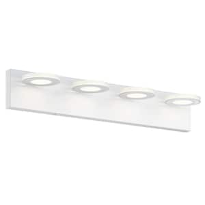 24.8 in. 4-Light Modern White Bathroom 24W LED Vanity Light Over Mirror Round Lamp Wall Lighting Fixtures