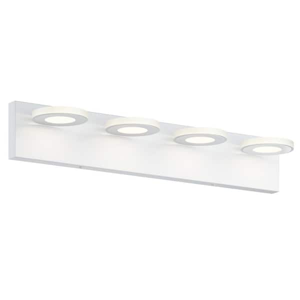 aiwen 24.8 in. 4-Light Modern White Bathroom 24W LED Vanity Light Over Mirror Round Lamp Wall Lighting Fixtures