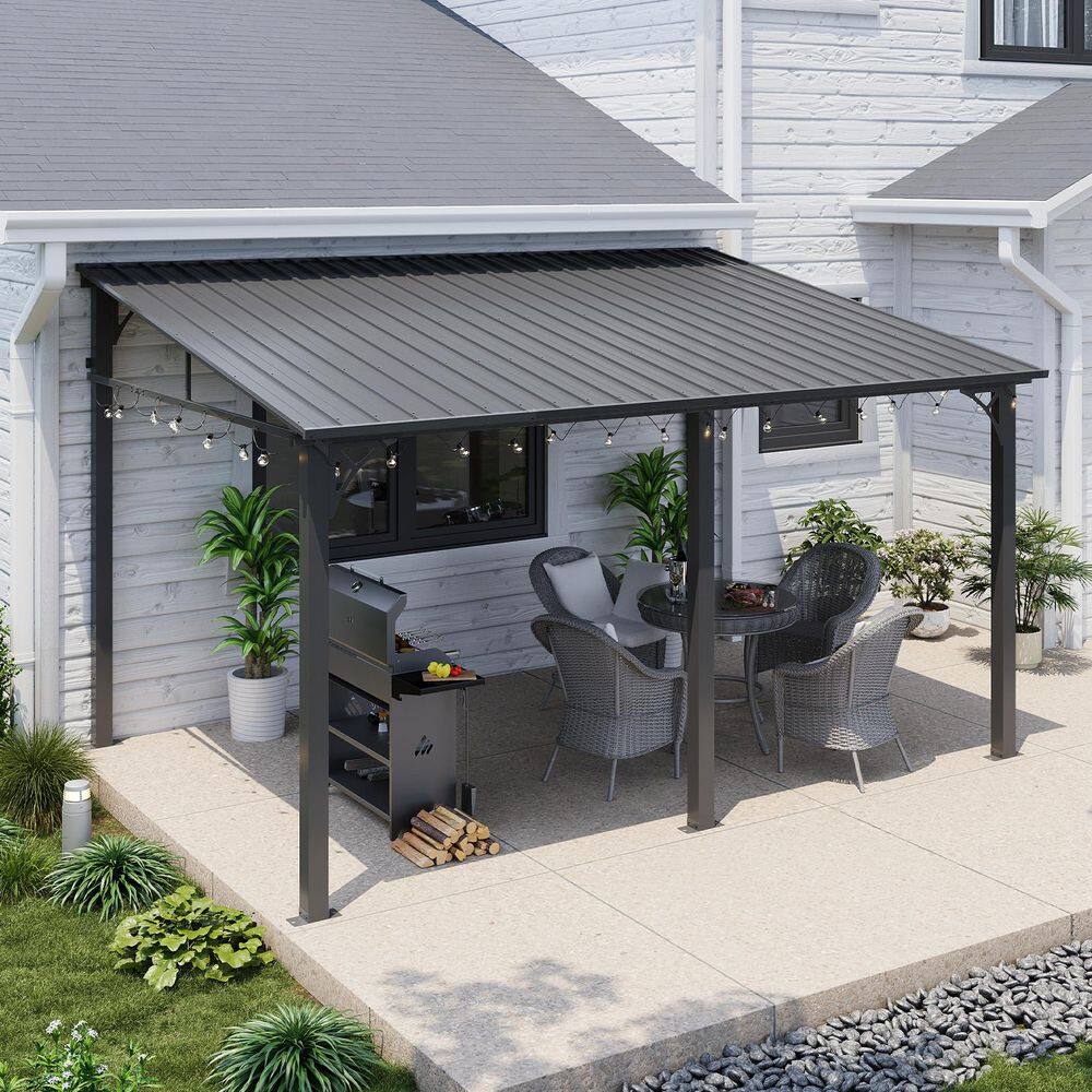 14 ft. x 10 ft. Black Wall-Mounted Aluminum Pergola, Patio Covers with Sloped Roof price history on PriceWatchPro