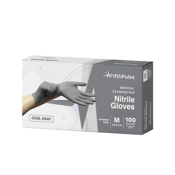 FifthPulse Medium Nitrile Exam Latex Free and Powder Free Gloves in Cool Gray - (100-Count)