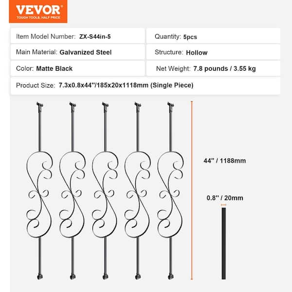 VEVOR Staircase Metal Balusters 44 in. H x 0.79 in. W Black