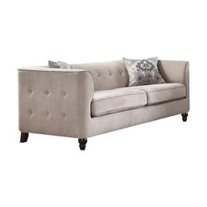 Amelia 78 in. Square Arm Velvet Rectangle Sofa in Tan