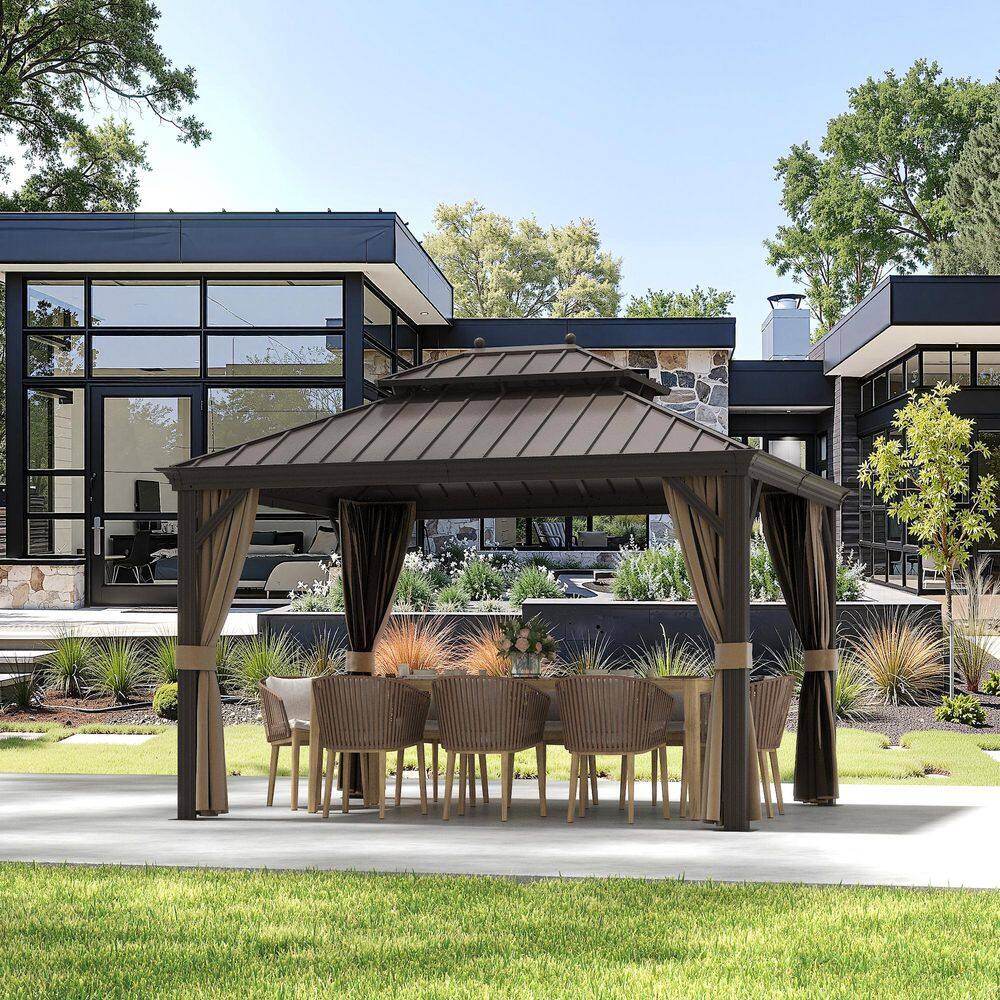 10 ft. x 12 ft. Aluminum Hardtop Outdoor Gazebo with Double Galvanized Steel Roof,Included Mosquito Netting and Curtains price history on PriceWatchPro