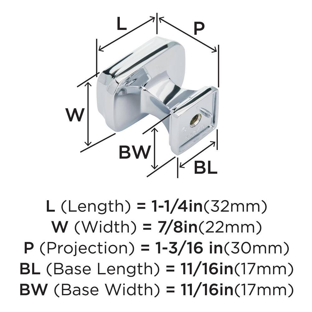 Polished Chrome Rectangular Cabinet Knob with Mounting Hardware