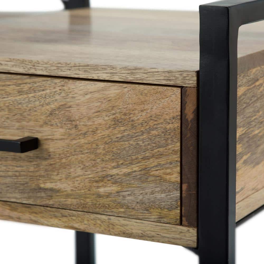 Riverside Black Metal and Natural Wood 20" Industrial Side Table with Storage