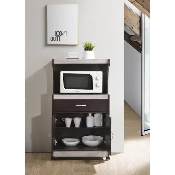 Hodedah キッチンパントリー　グレイ×オーク Amazon.com: Hodedah Kitchen Island with Spice Rack, Towel Rack