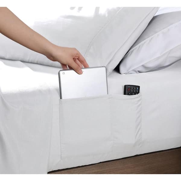 Queen Size Microfiber Fitted Sheet with 8 in. Double Storage Pockets, White