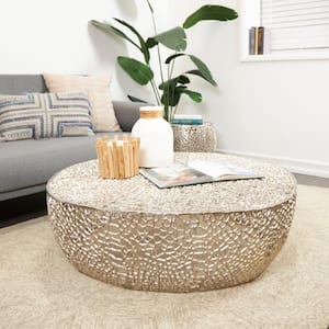 44 in. Silver Medium Round Metal Abstract Coral Coffee Table