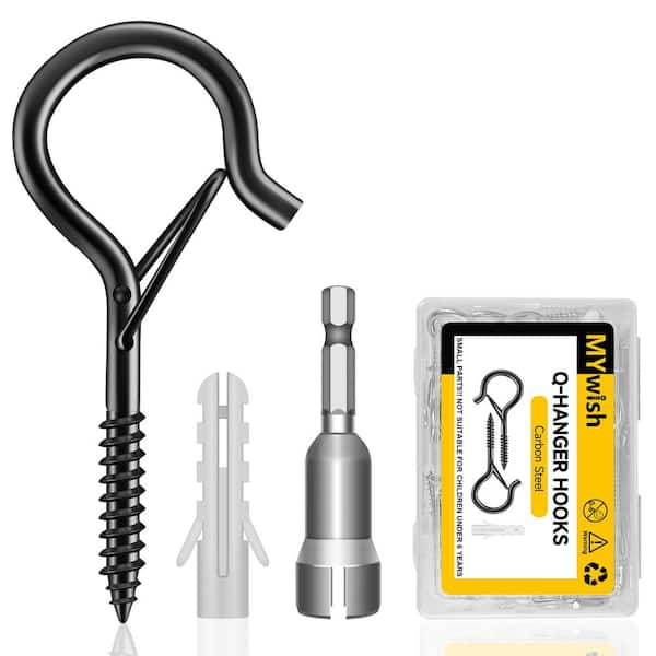 1.34 in. Black Cup Hook, 40 lbs. Capacity Q Hanger Hooks with Safety Buckle (50-Pack)