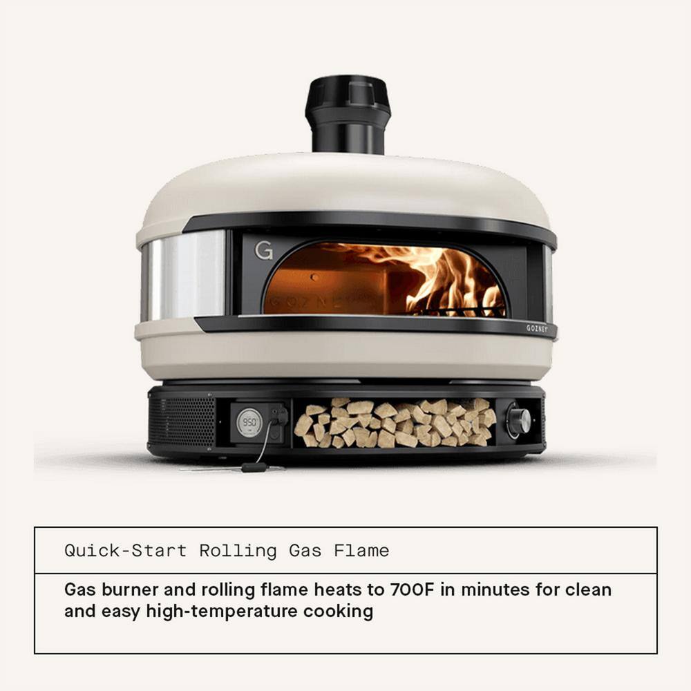Cream and Black Dual Fuel Outdoor Pizza Oven with Digital Thermometer