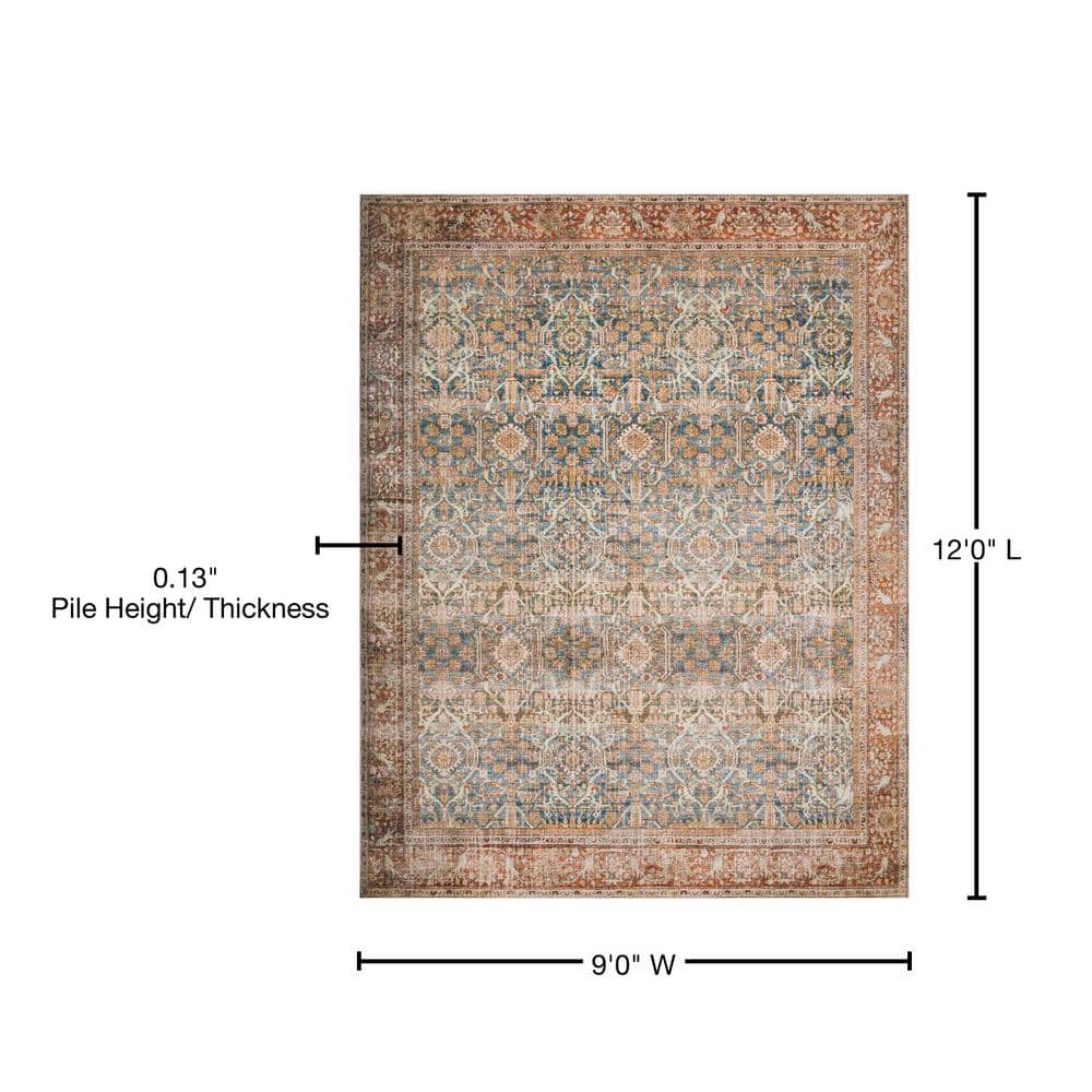Layla 9' x 12' Blue and Rust Synthetic Area Rug