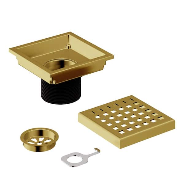 Elan Square Shower Drain in Matte Brushed Gold