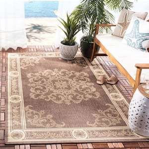 Courtyard Chocolate/Natural 7 ft. x 10 ft. Floral Indoor/Outdoor Patio  Area Rug