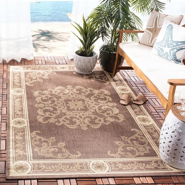 Courtyard Chocolate/Natural 7 ft. x 10 ft. Floral Indoor/Outdoor Patio  Area Rug